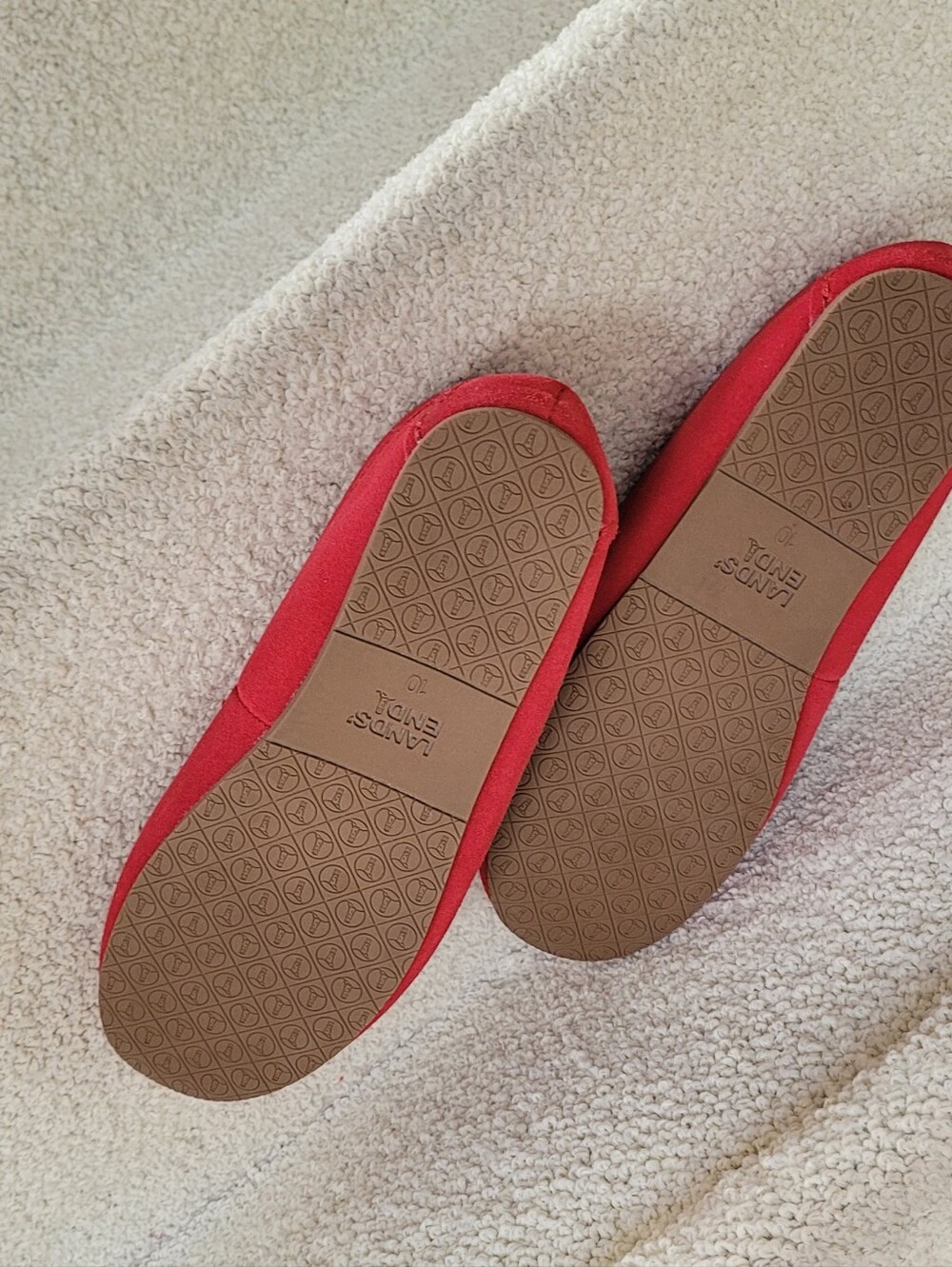 Lands' Ends Bright Red Suede Moccasin Slippers - Picture 4 of 5